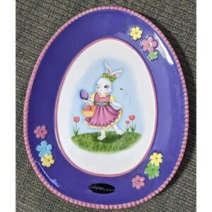 Christopher Radko Egg Shaped Easter Plate Platter‎ 2012 Girl Bunny Celebrations